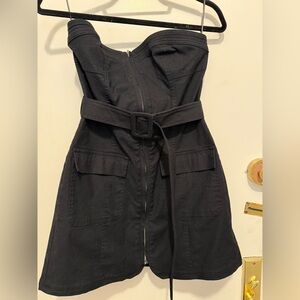 Astr Strapless Black Belted Utility Mini Dress